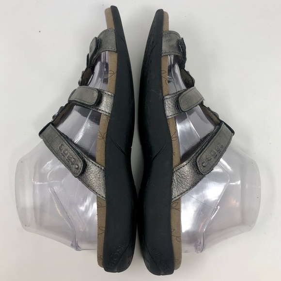 Taos Prize 4 Open Toe Sandals Pewter Gray Leather Three Strap Slip On Flip Flops - Picture 5 of 12